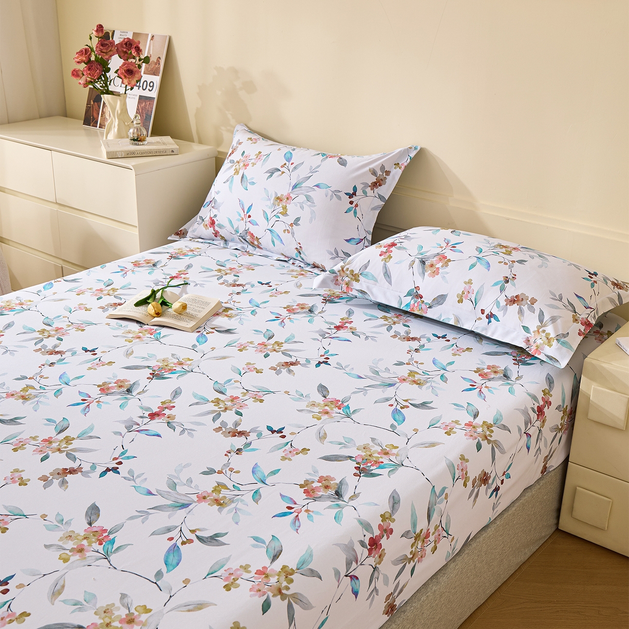 91家纺网 家纺一手货源 找家纺 元元家居（元元被业） 2025秋冬新款全棉纯棉磨毛印花单床笠 云季花盟