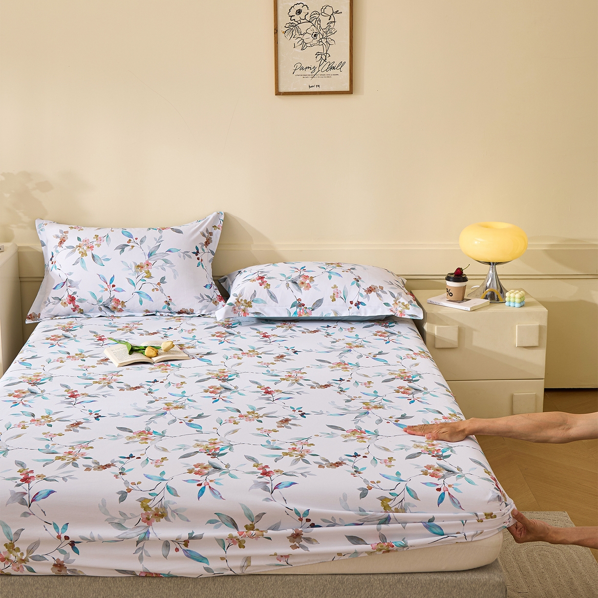 91家纺网 家纺一手货源 找家纺 元元家居（元元被业） 2025秋冬新款全棉纯棉磨毛印花单床笠 云季花盟