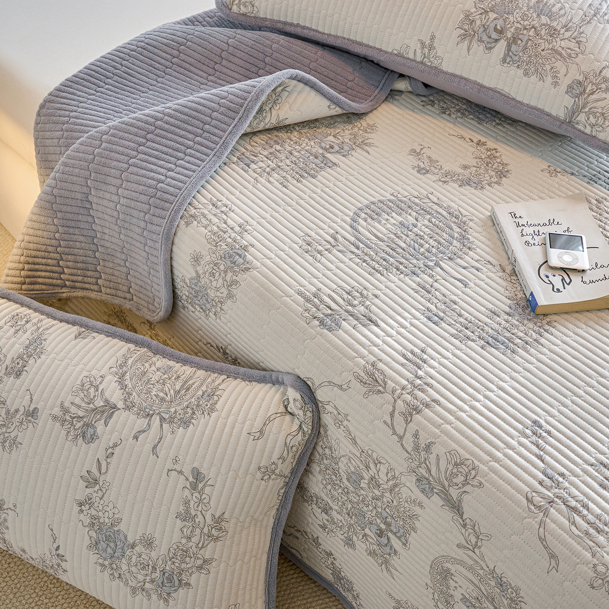 小叮当家纺仓储工厂店 2025新款A版全棉B版牛奶绒床盖系列单床盖床盖单件 莫奈花园（A棉B绒）