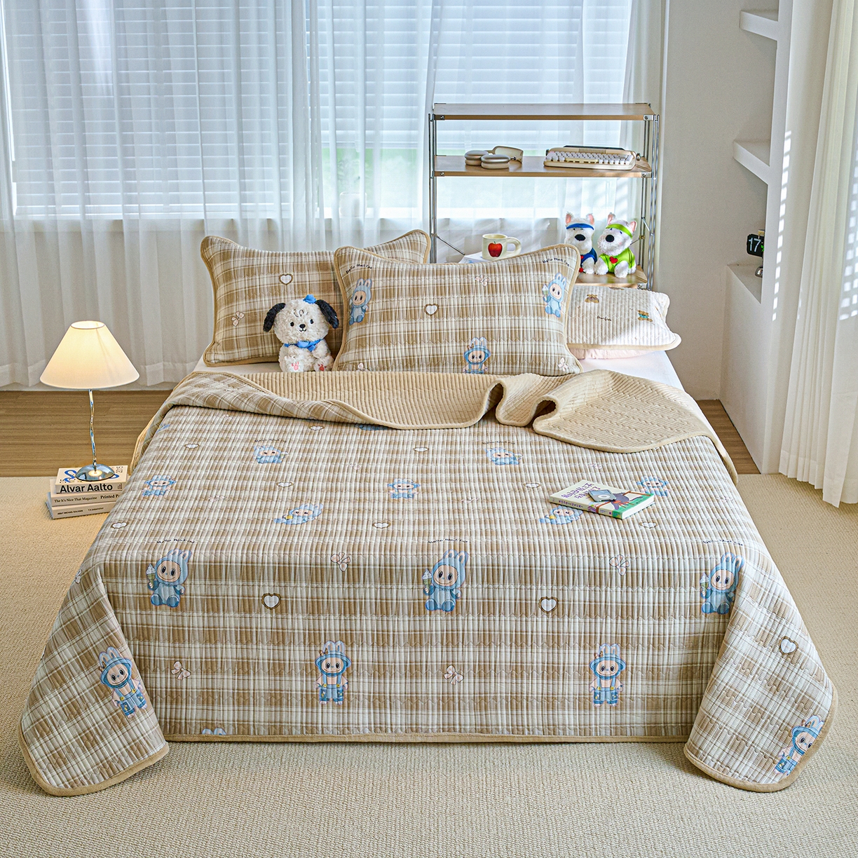 91家纺网 家纺一手货源 找家纺 小叮当家纺仓储工厂店 2025新款A版全棉B版牛奶绒床盖系列单床盖床盖单件 拉布兔兔（A棉B绒）