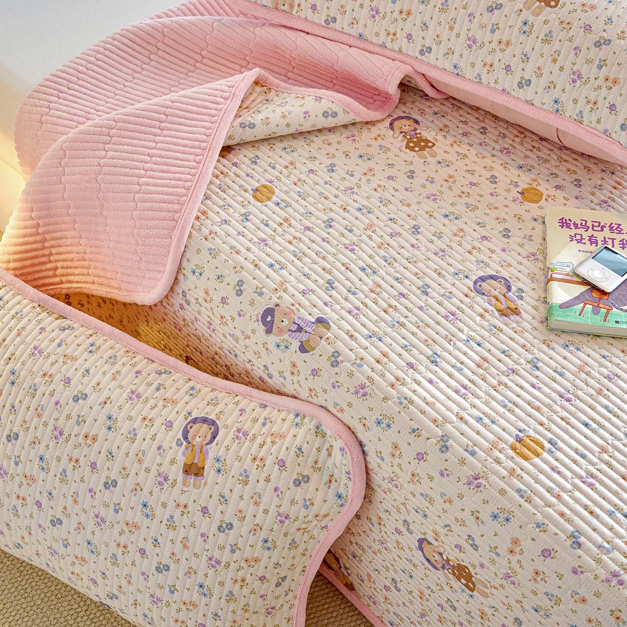 小叮当家纺仓储工厂店 2025新款A版全棉B版牛奶绒床盖系列单床盖床盖单件 花田囡囡（A棉B绒）