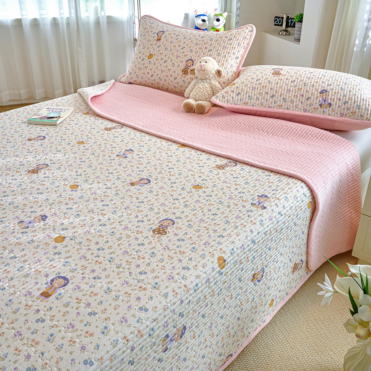 91家纺网 家纺一手货源 找家纺 小叮当家纺仓储工厂店 2025新款A版全棉B版牛奶绒床盖系列单床盖床盖单件 花田囡囡（A棉B绒）