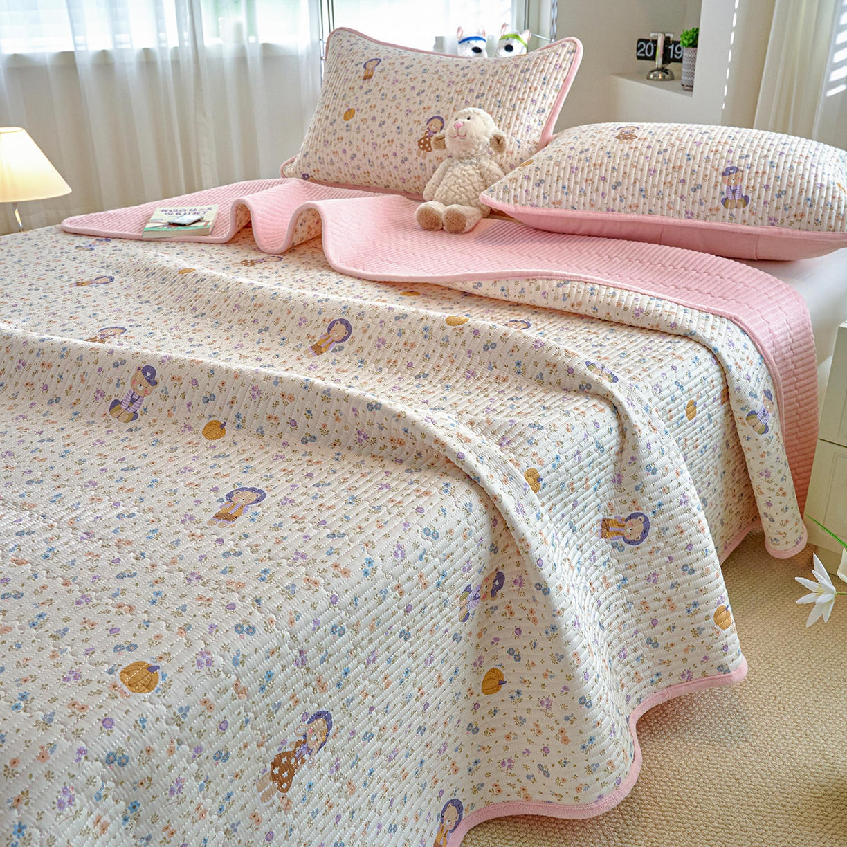 91家纺网 家纺一手货源 找家纺 小叮当家纺仓储工厂店 2025新款A版全棉B版牛奶绒床盖系列单床盖床盖单件 花田囡囡（A棉B绒）