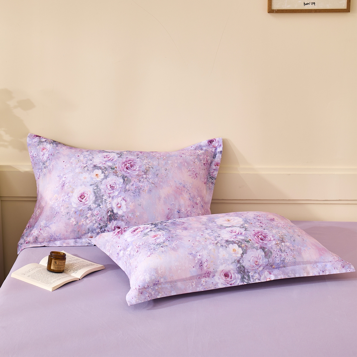 91家纺网 家纺一手货源 找家纺 元元家居（元元被业） 2025秋冬新款全棉纯棉磨毛印花单枕套 爱诺紫