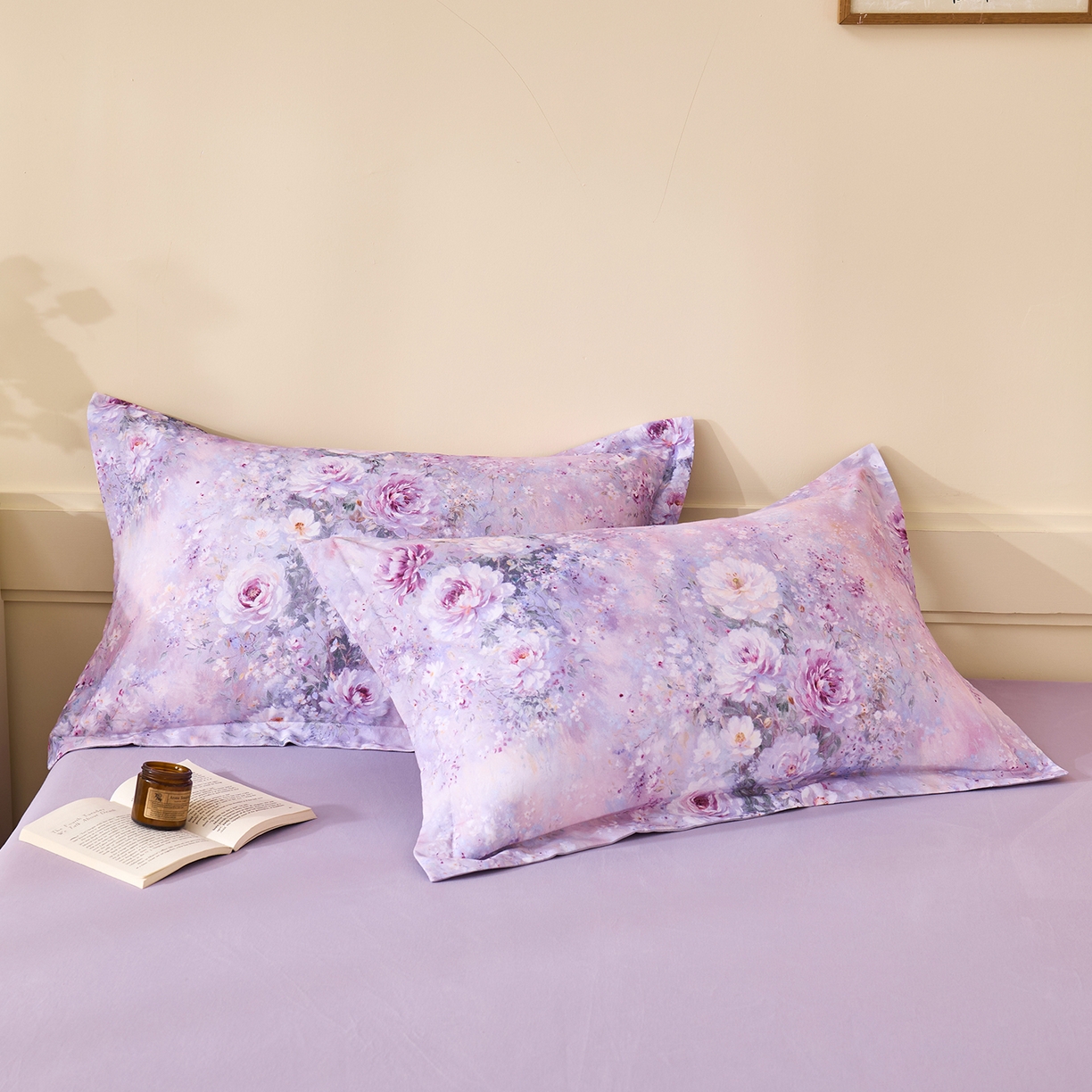 91家纺网 家纺一手货源 找家纺 元元家居（元元被业） 2025秋冬新款全棉纯棉磨毛印花单枕套 爱诺紫