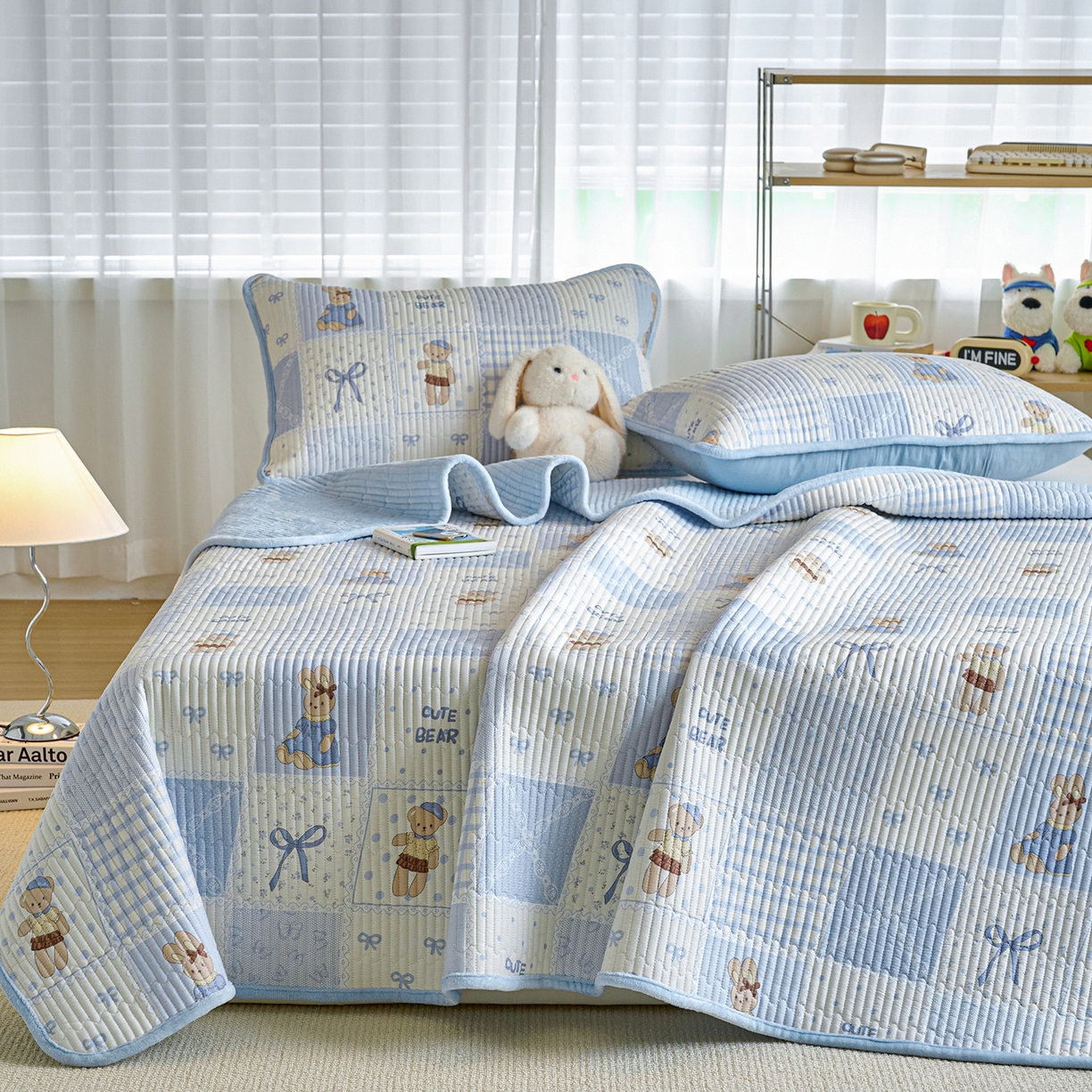 91家纺网 家纺一手货源 找家纺 小叮当家纺仓储工厂店 2025新款A版全棉B版牛奶绒床盖系列单床盖床盖单件 蓝格童话（A棉B绒）