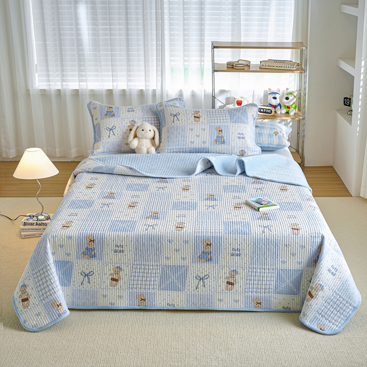 91家纺网 家纺一手货源 找家纺 小叮当家纺仓储工厂店 2025新款A版全棉B版牛奶绒床盖系列单床盖床盖单件 蓝格童话（A棉B绒）