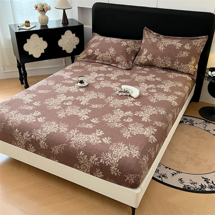 91家纺网 家纺一手货源 找家纺 梦舒羽 2025新款原麻床笠机洗家用防滑透气四季款床罩床垫床单保护套 秋意浓