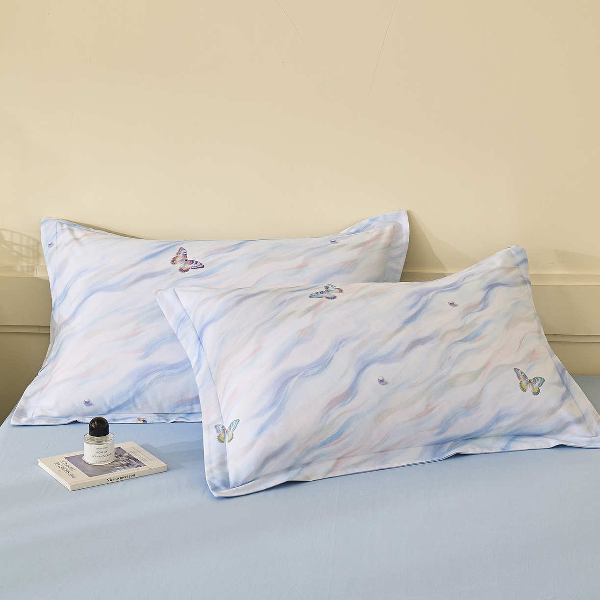 91家纺网 家纺一手货源 找家纺 元元家居（元元被业） 2025秋冬新款全棉纯棉磨毛印花单枕套 蝶梦星河