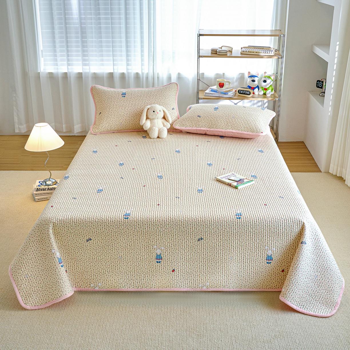 91家纺网 家纺一手货源 找家纺 小叮当家纺仓储工厂店 2025新款A版全棉B版牛奶绒床盖系列单床盖床盖单件 奶呼小兔（A棉B绒）