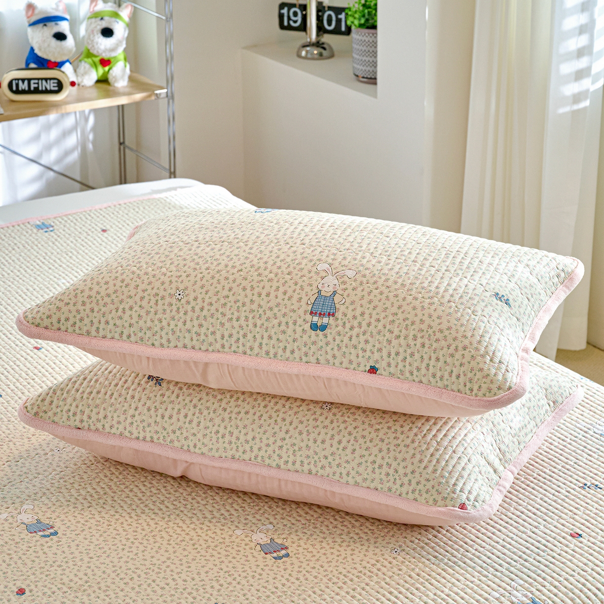 91家纺网 家纺一手货源 找家纺 小叮当家纺仓储工厂店 2025新款A版全棉B版牛奶绒床盖系列单床盖床盖单件 奶呼小兔（A棉B绒）