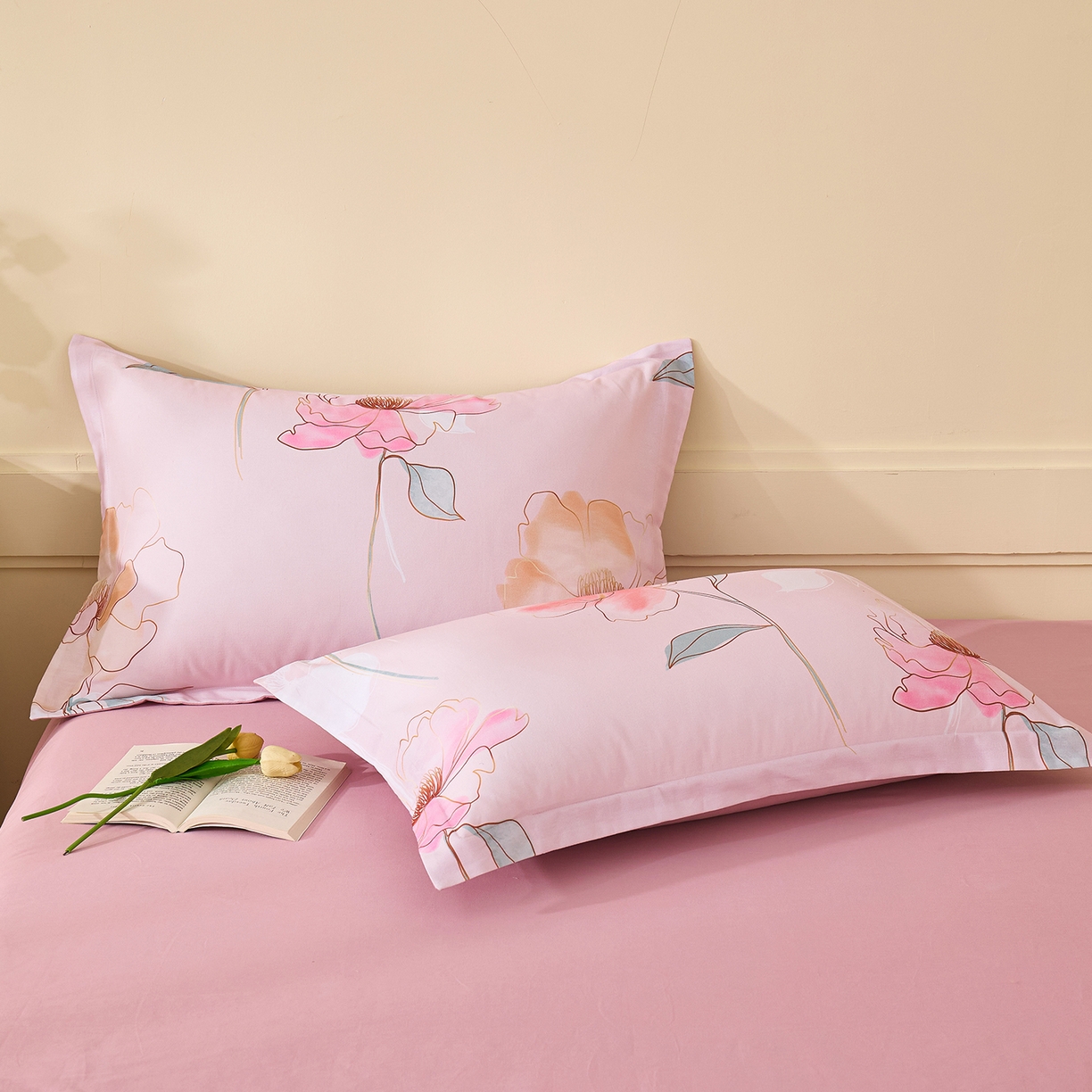 91家纺网 家纺一手货源 找家纺 元元家居（元元被业） 2025秋冬新款全棉纯棉磨毛印花单枕套 光韵花季