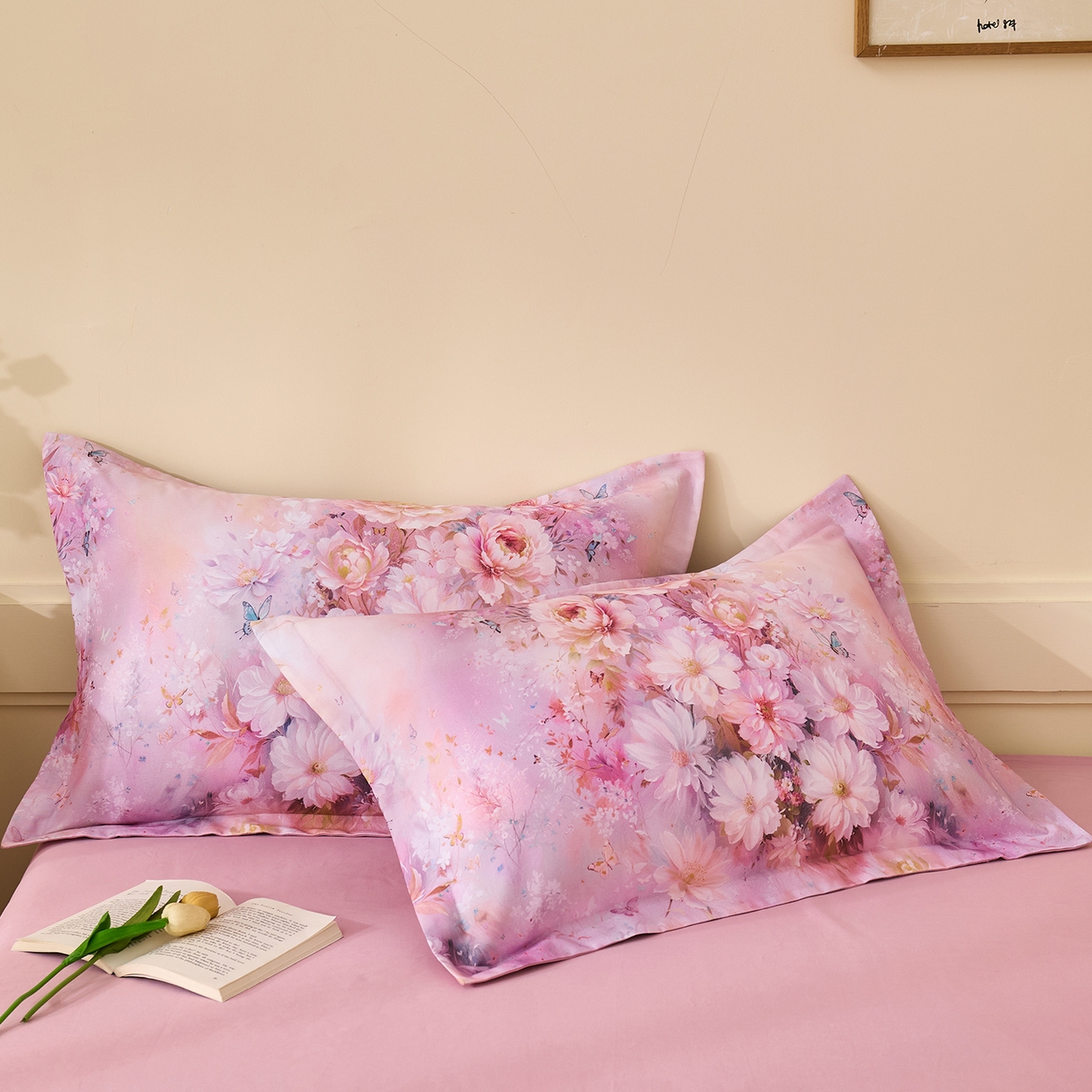 91家纺网 家纺一手货源 找家纺 元元家居（元元被业） 2025秋冬新款全棉纯棉磨毛印花单枕套 花妍悦粉