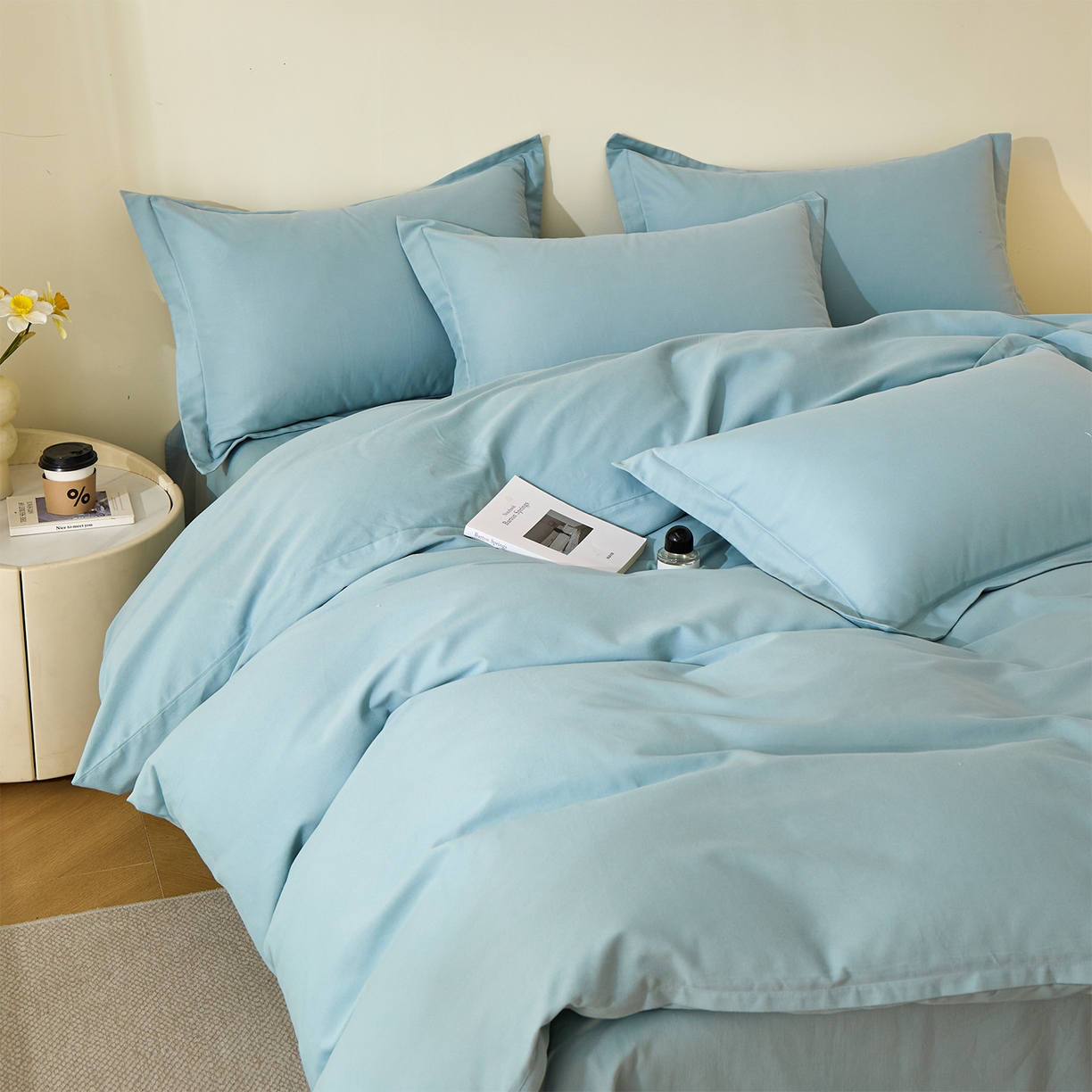 91家纺网 家纺一手货源 找家纺 （总）元元家居（元元被业） 2025秋冬新款全棉纯棉磨毛纯色四件套