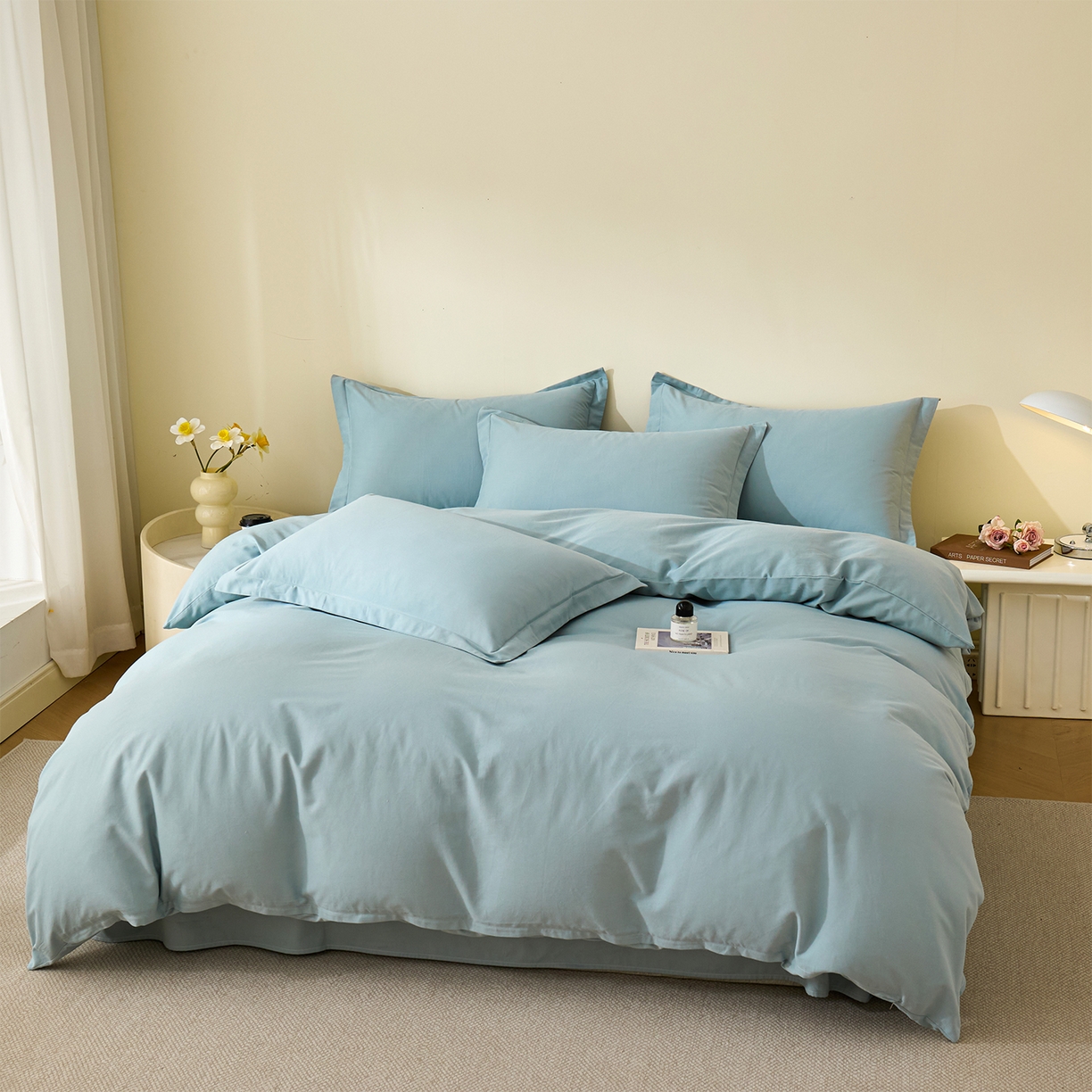 91家纺网 家纺一手货源 找家纺 （总）元元家居（元元被业） 2025秋冬新款全棉纯棉磨毛纯色四件套