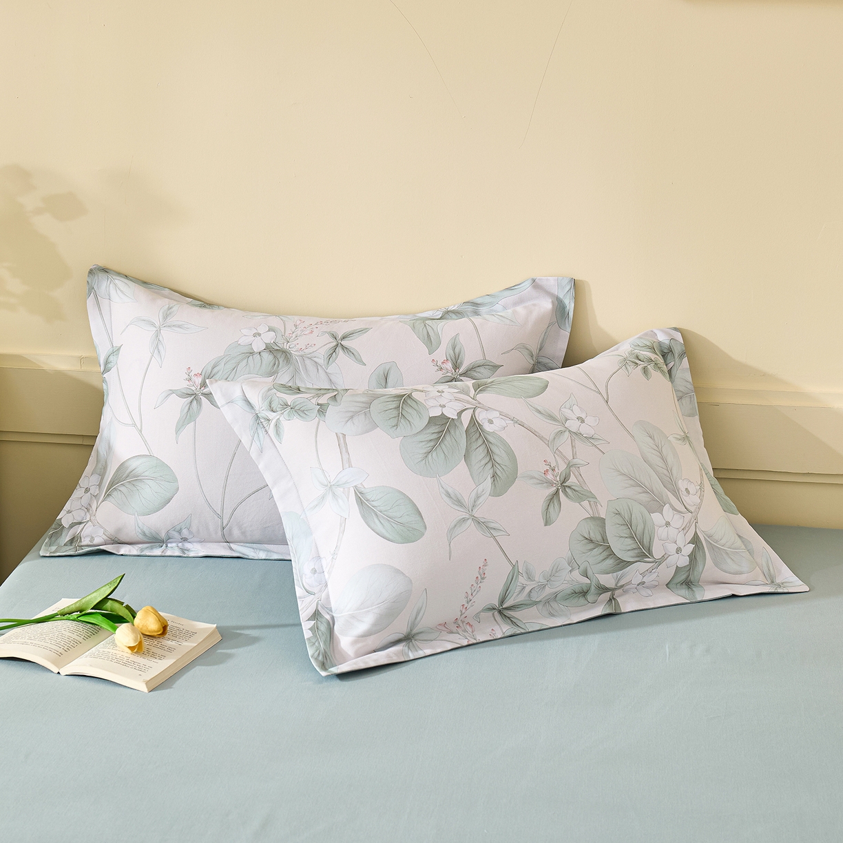 91家纺网 家纺一手货源 找家纺 元元家居（元元被业） 2025秋冬新款全棉纯棉磨毛印花单枕套 落叶白霜