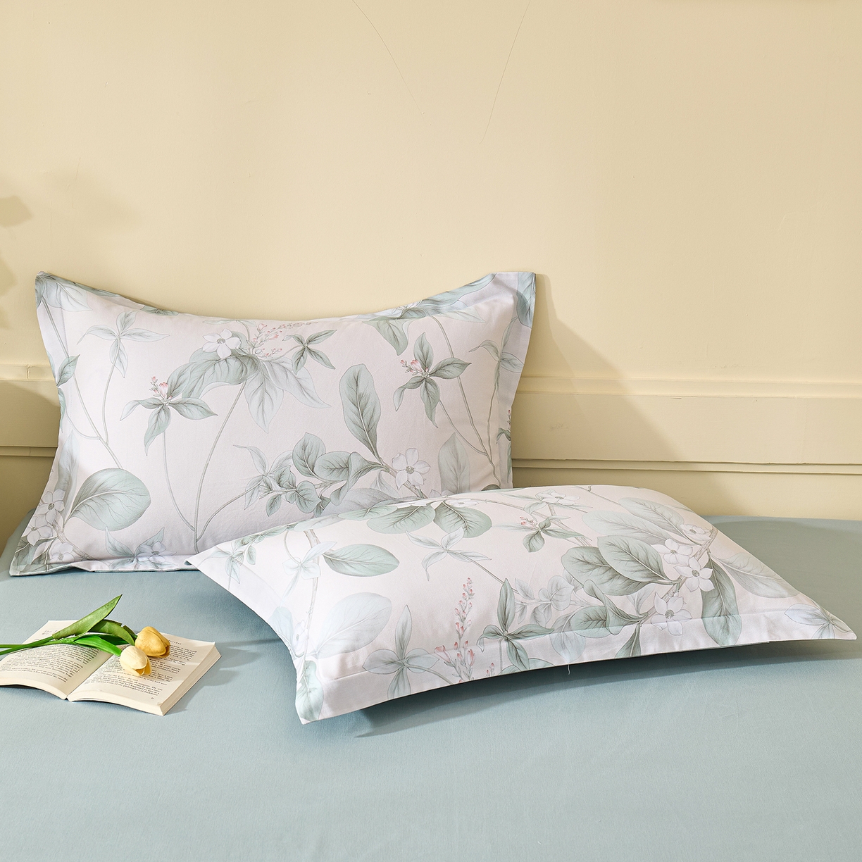 91家纺网 家纺一手货源 找家纺 元元家居（元元被业） 2025秋冬新款全棉纯棉磨毛印花单枕套 落叶白霜