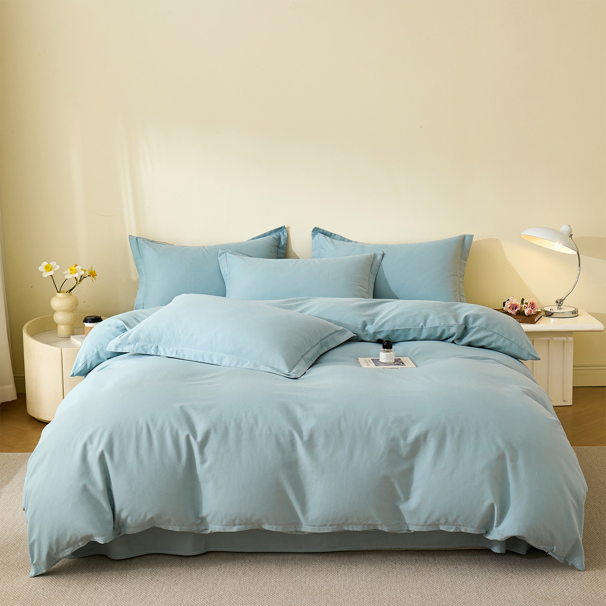 91家纺网 家纺一手货源 找家纺 元元家居（元元被业） 2025秋冬新款全棉纯棉磨毛纯色四件套 丹青