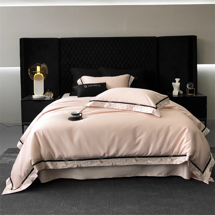 91家纺网 家纺一手货源 找家纺 馨蕊家居 2025新款100s高奢典藏简约全棉四件套-维也纳 维也纳-初夏粉