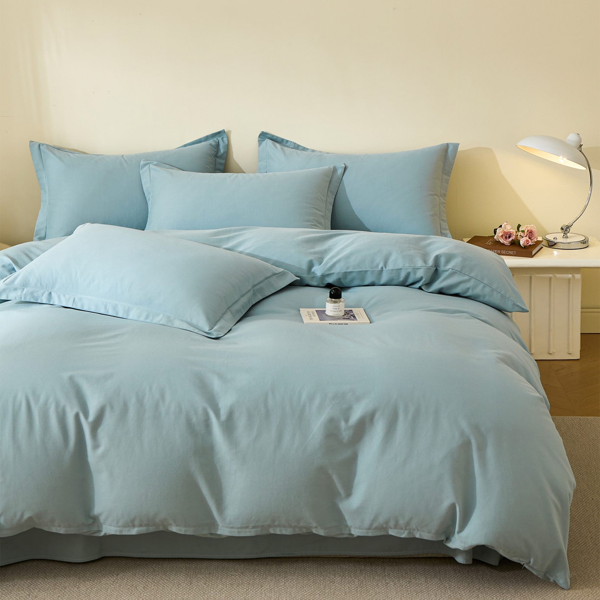 91家纺网 家纺一手货源 找家纺 元元家居（元元被业） 2025秋冬新款全棉纯棉磨毛纯色四件套 丹青