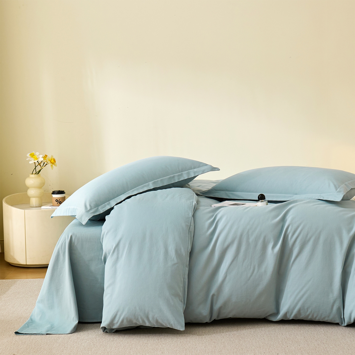 91家纺网 家纺一手货源 找家纺 元元家居（元元被业） 2025秋冬新款全棉纯棉磨毛纯色四件套 丹青