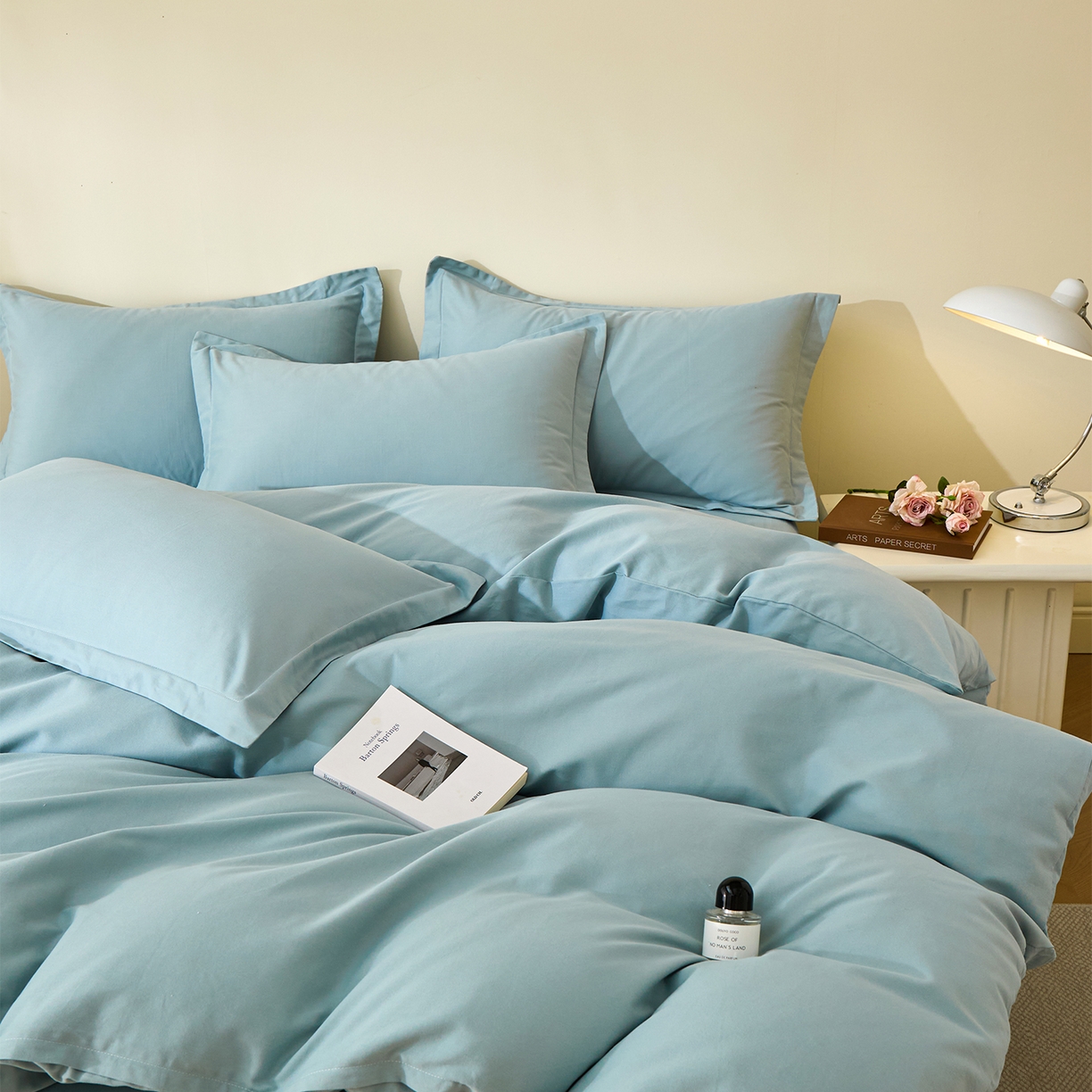 91家纺网 家纺一手货源 找家纺 元元家居（元元被业） 2025秋冬新款全棉纯棉磨毛纯色四件套 丹青