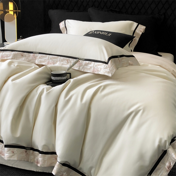 91家纺网 家纺一手货源 找家纺 馨蕊家居 2025新款100s高奢典藏简约全棉四件套-维也纳 维也纳-元气白桃