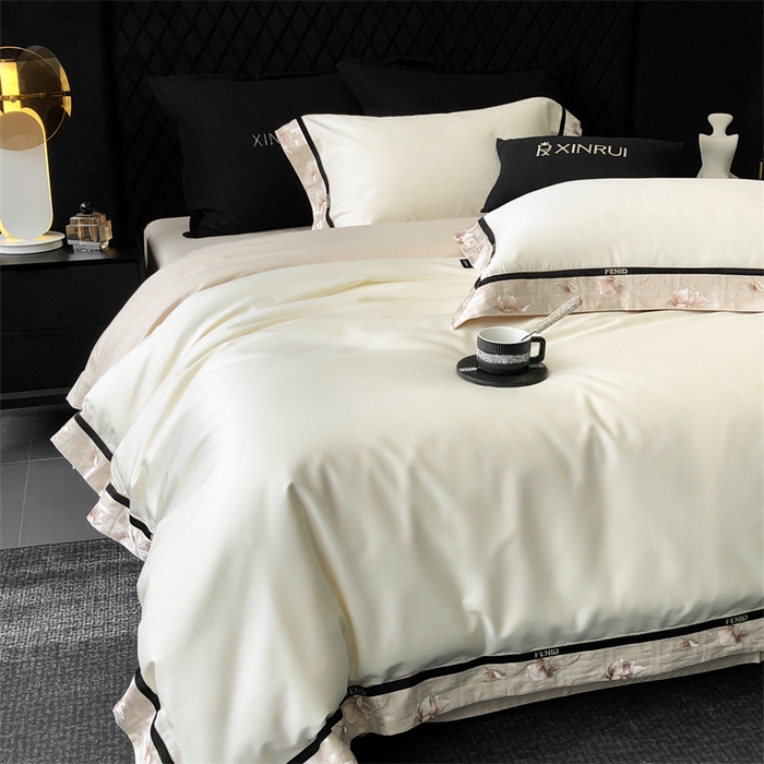 91家纺网 家纺一手货源 找家纺 馨蕊家居 2025新款100s高奢典藏简约全棉四件套-维也纳 维也纳-元气白桃