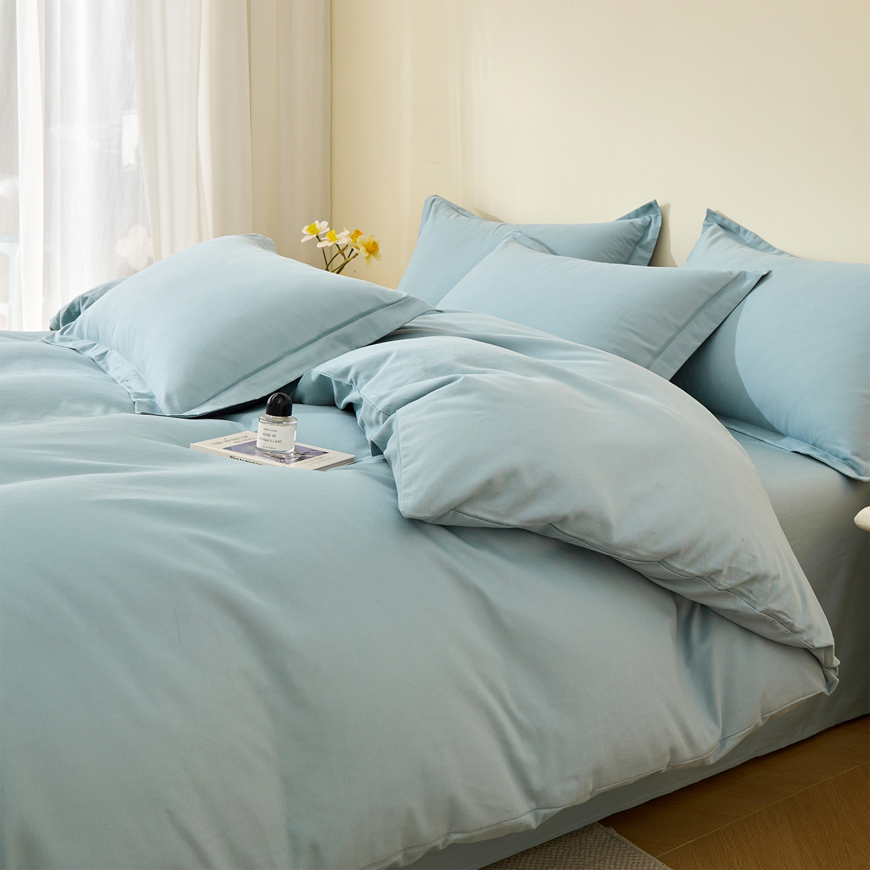 91家纺网 家纺一手货源 找家纺 元元家居（元元被业） 2025秋冬新款全棉纯棉磨毛纯色四件套 丹青