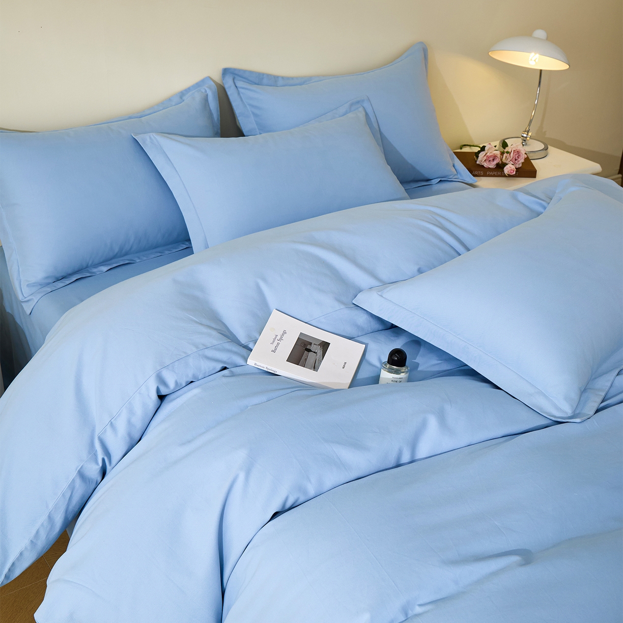 91家纺网 家纺一手货源 找家纺 元元家居（元元被业） 2025秋冬新款全棉纯棉磨毛纯色四件套 景泰蓝