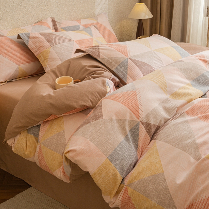 91家纺网 家纺一手货源 找家纺 小叮当家纺仓储工厂店 2025新款（买家秀 不断货）简约时尚全棉纯棉磨毛四件套 彩色方块