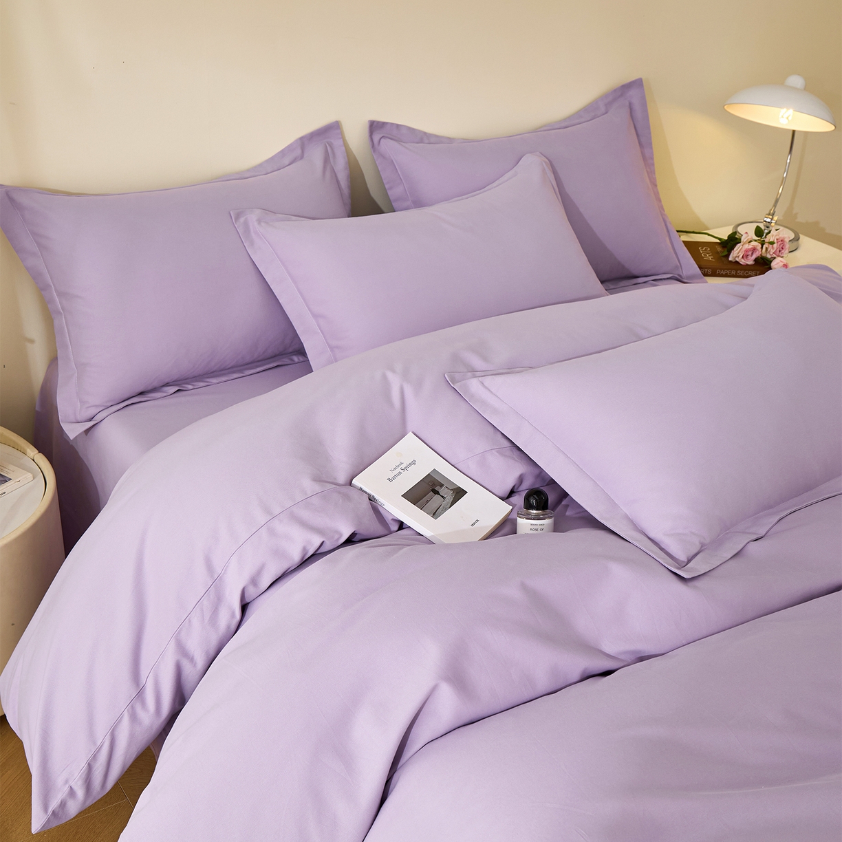 91家纺网 家纺一手货源 找家纺 元元家居（元元被业） 2025秋冬新款全棉纯棉磨毛纯色四件套 慕山紫