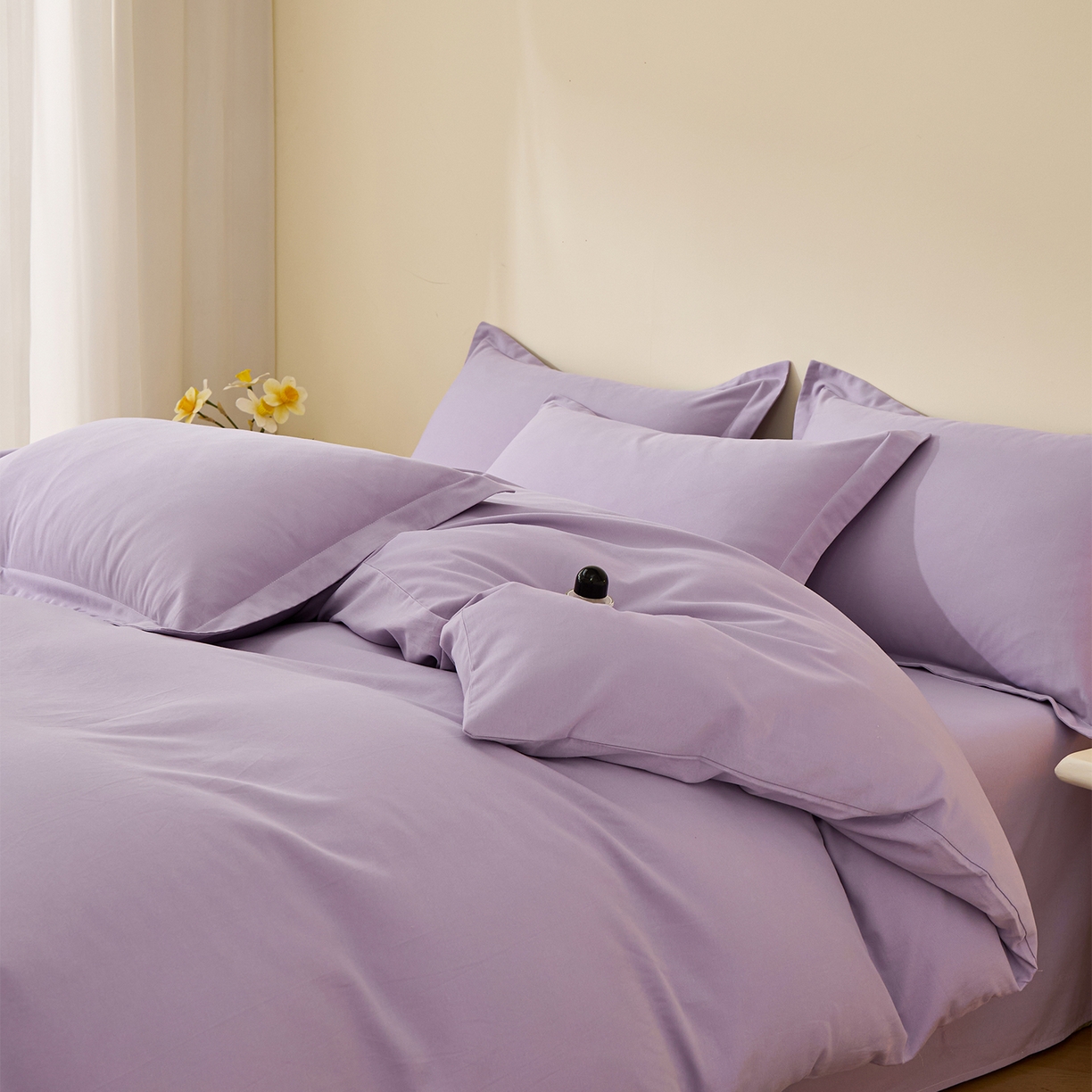 91家纺网 家纺一手货源 找家纺 元元家居（元元被业） 2025秋冬新款全棉纯棉磨毛纯色四件套 慕山紫