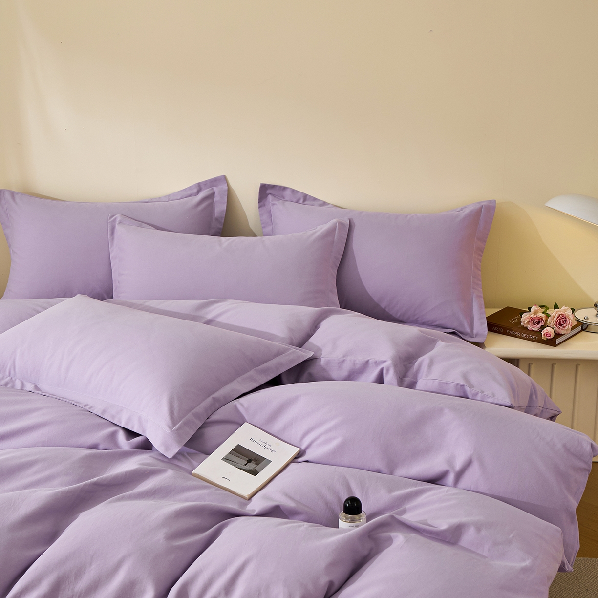 91家纺网 家纺一手货源 找家纺 元元家居（元元被业） 2025秋冬新款全棉纯棉磨毛纯色四件套 慕山紫