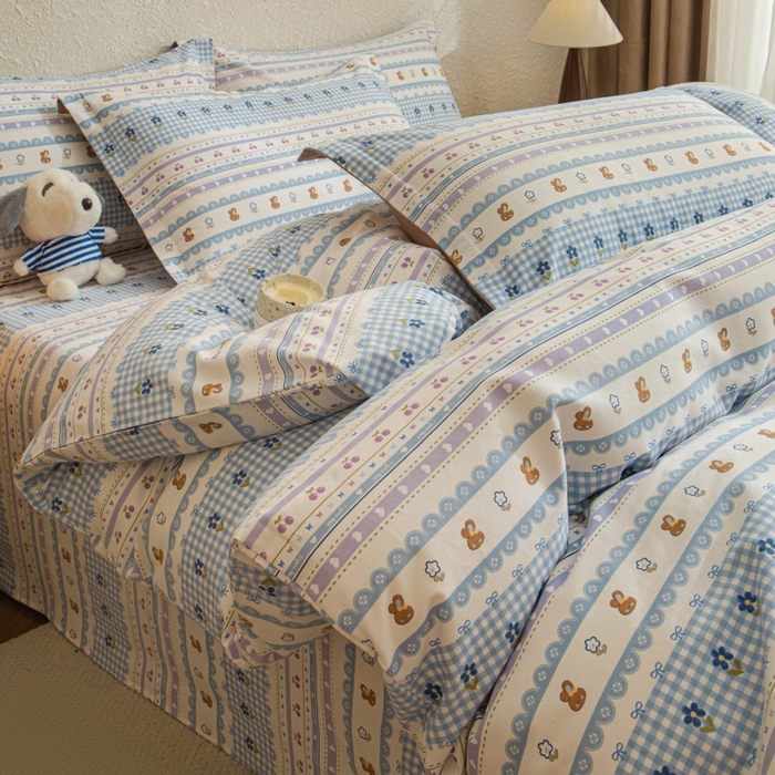 91家纺网 家纺一手货源 找家纺 小叮当家纺仓储工厂店 2025新款（买家秀 不断货）简约时尚全棉纯棉磨毛四件套 萌趣