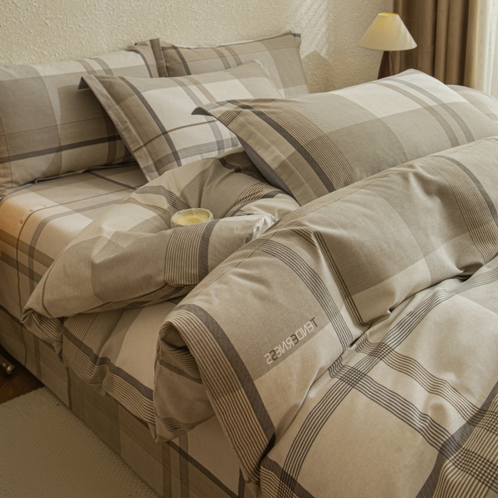 91家纺网 家纺一手货源 找家纺 小叮当家纺仓储工厂店 2025新款（买家秀 不断货）简约时尚全棉纯棉磨毛四件套 梦幻格-咖