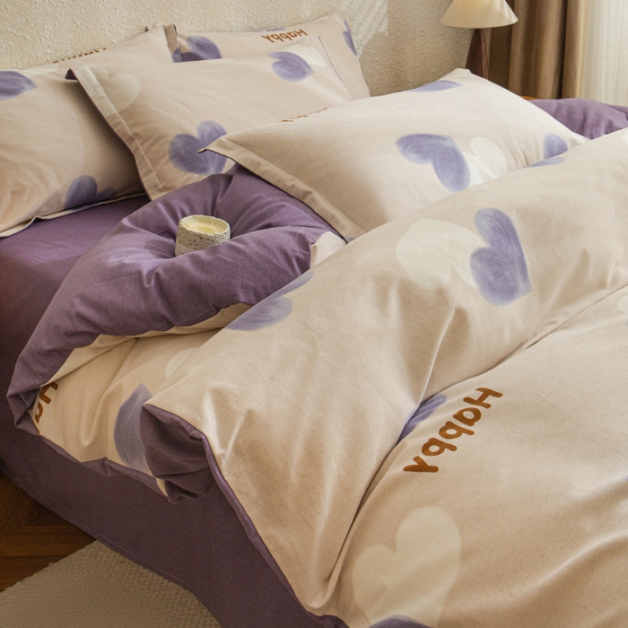 小叮当家纺仓储工厂店 2025新款（买家秀 不断货）简约时尚全棉纯棉磨毛四件套 比心