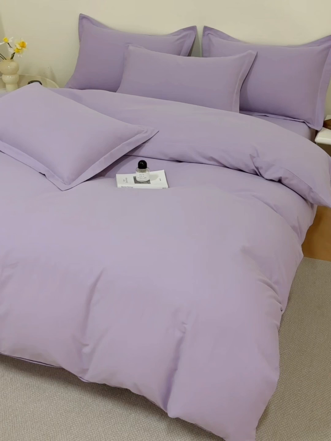 91家纺网 家纺一手货源 找家纺 元元家居（元元被业） 2025秋冬新款全棉纯棉磨毛纯色四件套 慕山紫