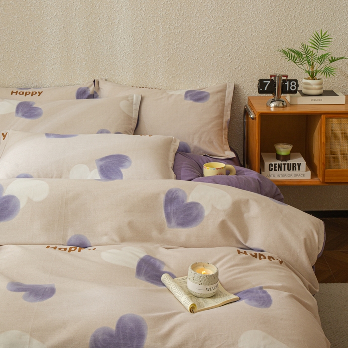 91家纺网 家纺一手货源 找家纺 小叮当家纺仓储工厂店 2025新款（买家秀 不断货）简约时尚全棉纯棉磨毛四件套 比心