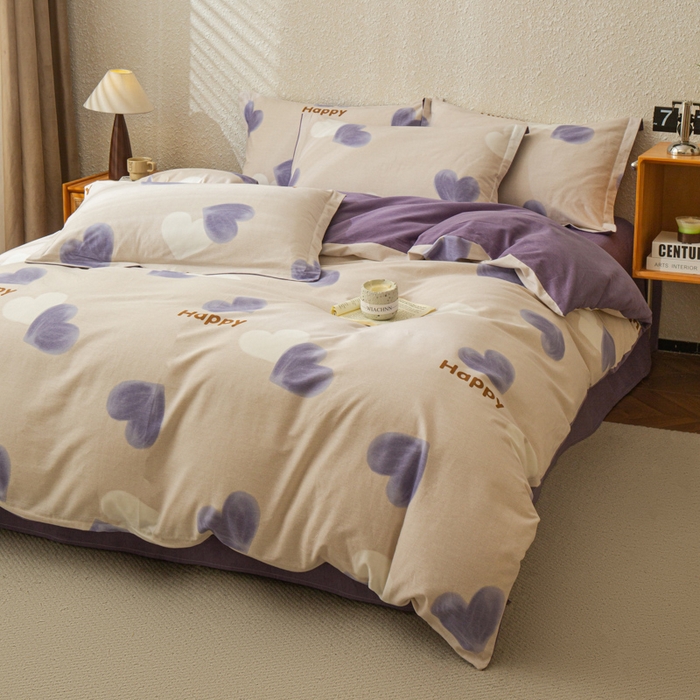 91家纺网 家纺一手货源 找家纺 小叮当家纺仓储工厂店 2025新款（买家秀 不断货）简约时尚全棉纯棉磨毛四件套 比心