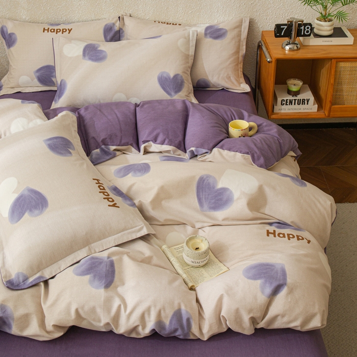 91家纺网 家纺一手货源 找家纺 小叮当家纺仓储工厂店 2025新款（买家秀 不断货）简约时尚全棉纯棉磨毛四件套 比心