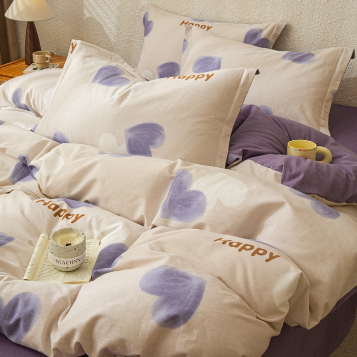 91家纺网 家纺一手货源 找家纺 小叮当家纺仓储工厂店 2025新款（买家秀 不断货）简约时尚全棉纯棉磨毛四件套 比心