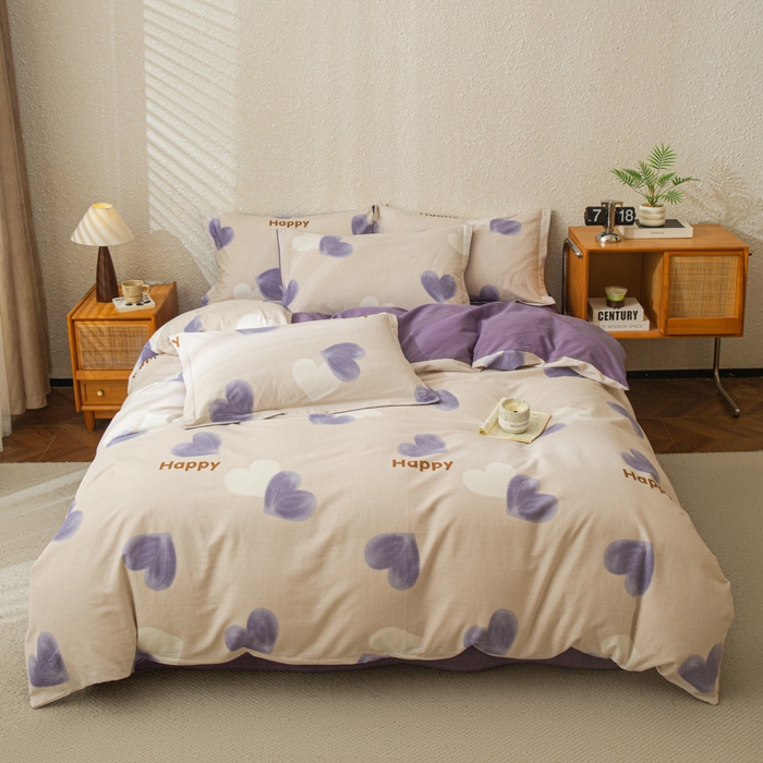 91家纺网 家纺一手货源 找家纺 小叮当家纺仓储工厂店 2025新款（买家秀 不断货）简约时尚全棉纯棉磨毛四件套 比心