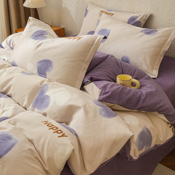 91家纺网 家纺一手货源 找家纺 小叮当家纺仓储工厂店 2025新款（买家秀 不断货）简约时尚全棉纯棉磨毛四件套 比心