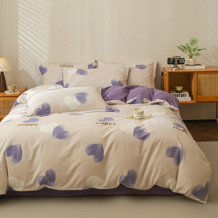 91家纺网 家纺一手货源 找家纺 小叮当家纺仓储工厂店 2025新款（买家秀 不断货）简约时尚全棉纯棉磨毛四件套 比心