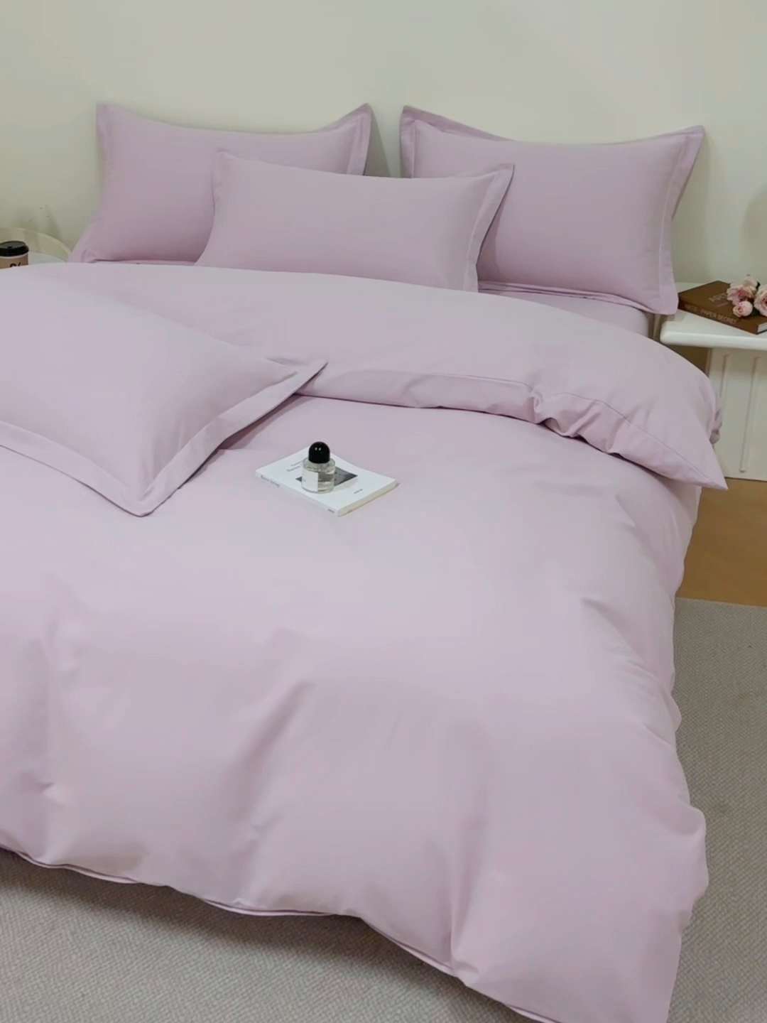 91家纺网 家纺一手货源 找家纺 元元家居（元元被业） 2025秋冬新款全棉纯棉磨毛纯色四件套 水粉