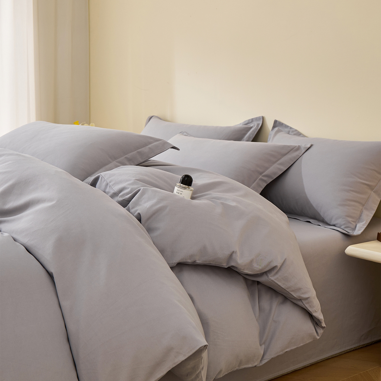 元元家居（元元被业） 2025秋冬新款全棉纯棉磨毛纯色四件套 烟灰