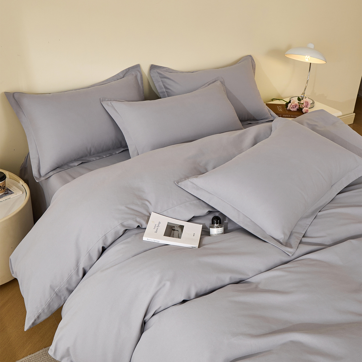 91家纺网 家纺一手货源 找家纺 元元家居（元元被业） 2025秋冬新款全棉纯棉磨毛纯色四件套 烟灰