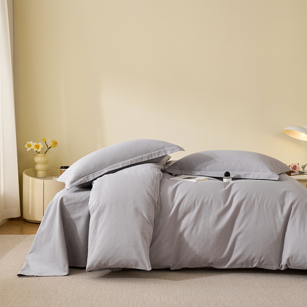 91家纺网 家纺一手货源 找家纺 元元家居（元元被业） 2025秋冬新款全棉纯棉磨毛纯色四件套 烟灰