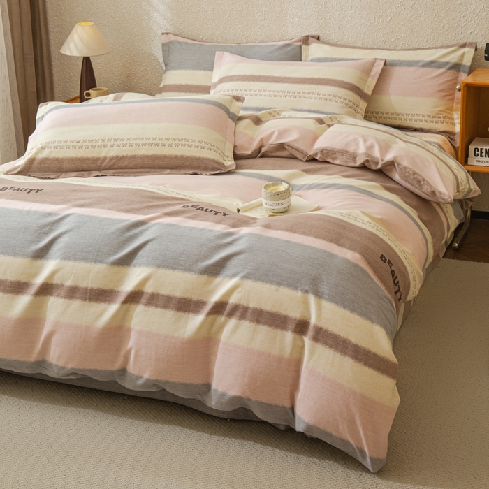 91家纺网 家纺一手货源 找家纺 小叮当家纺仓储工厂店 2025新款（买家秀 不断货）简约时尚全棉纯棉磨毛四件套 彩虹条-粉